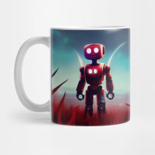 Moon Bot - Big red Robot on a field of thorns Mug